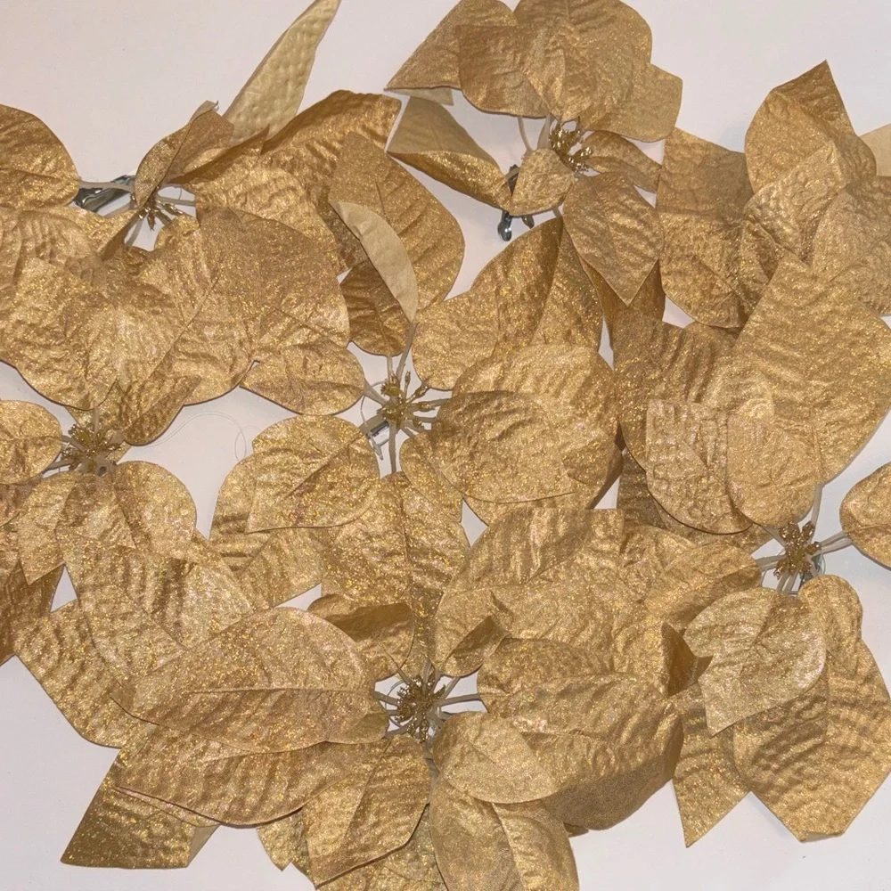 Gold Glitter Poinsettia Clips Set of 8 Gold Poinsettia Christmas Clip 11” NWOT